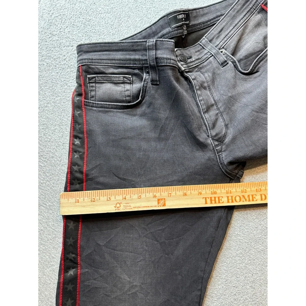 Forever 21 Jeans Mens 34x33 Black Denim Red Star Stripes Button Fly Pants